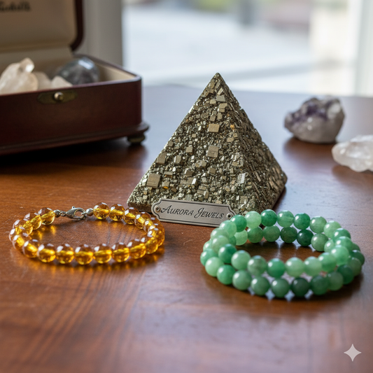 Complete Prosperity Power Trio(Citrine & Aventurine Bracelets • Pyrite Pyramid)