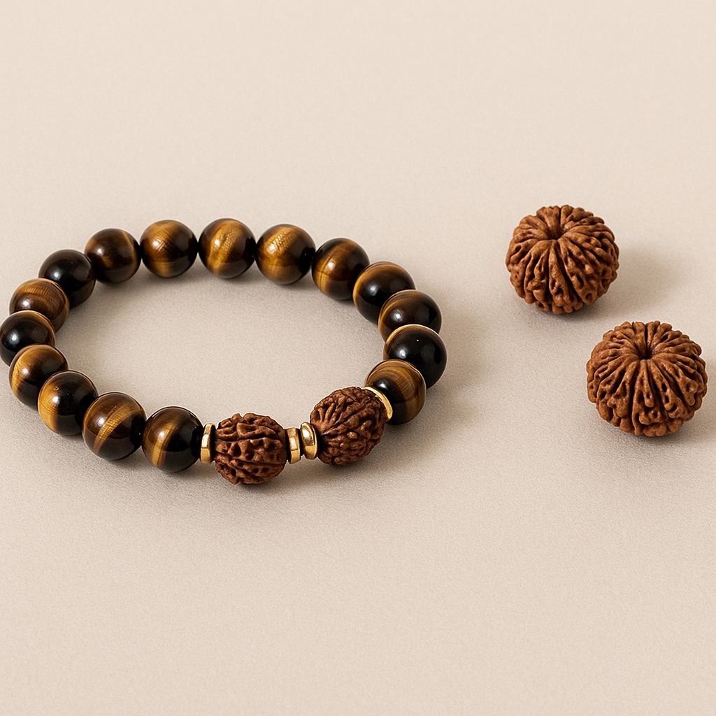 Royal Yoga Combo(7 Mukhi Rudraksha + 11 Mukhi Rudraksha + Tiger Eye Bracelet)