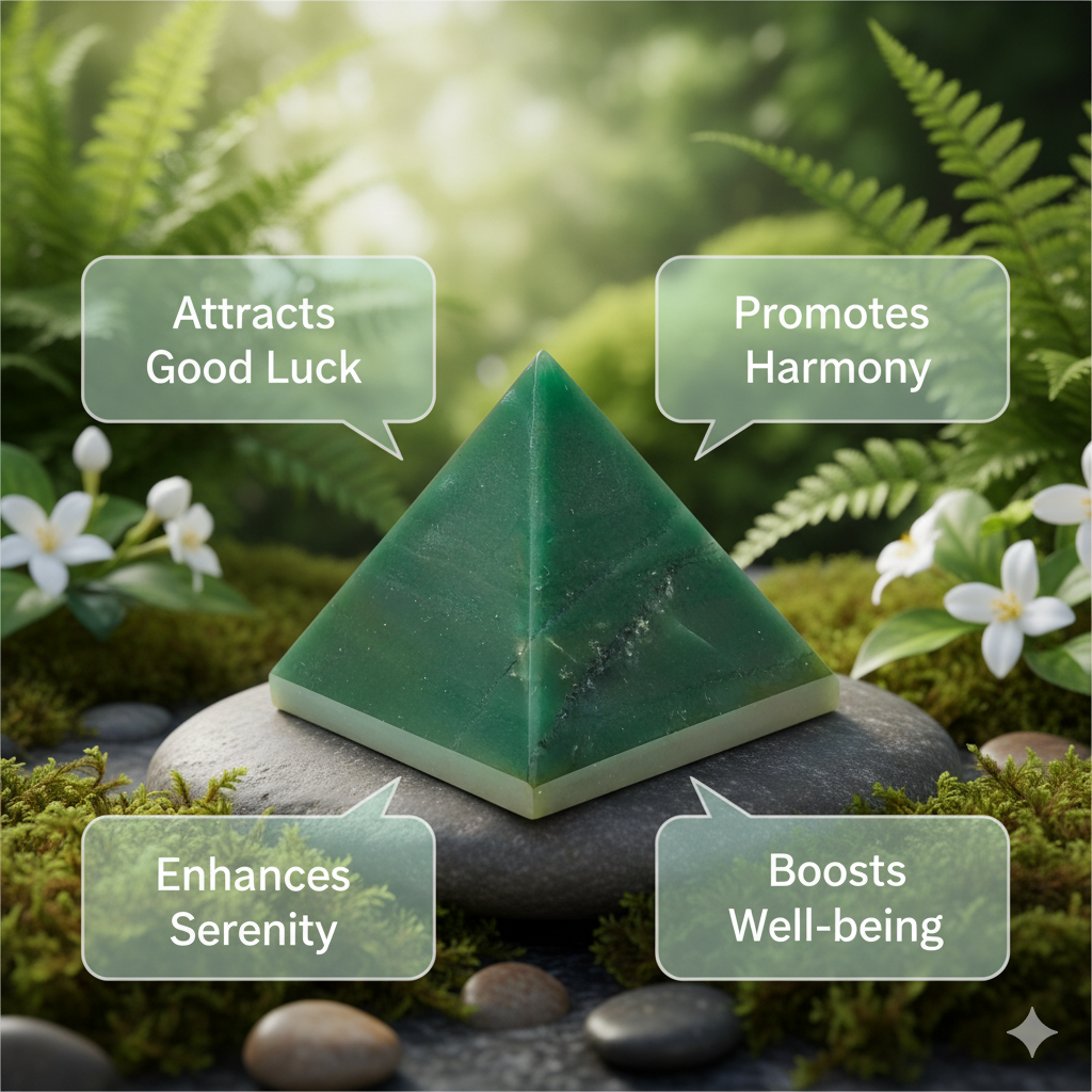 Green Jade Pyramid for Luck, Prosperity, and Heart Chakra Healing