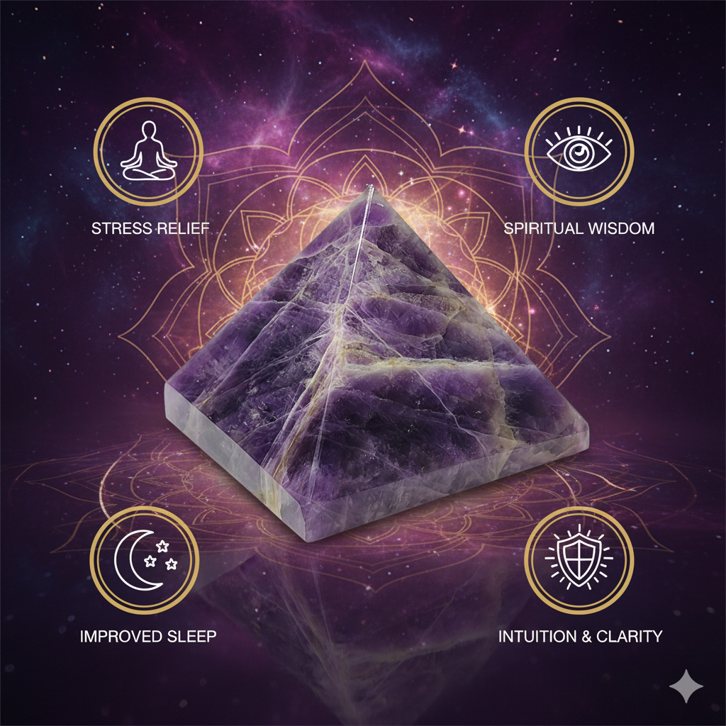 Amethyst Crystal Pyramid for Spiritual Protection and Stress Relief