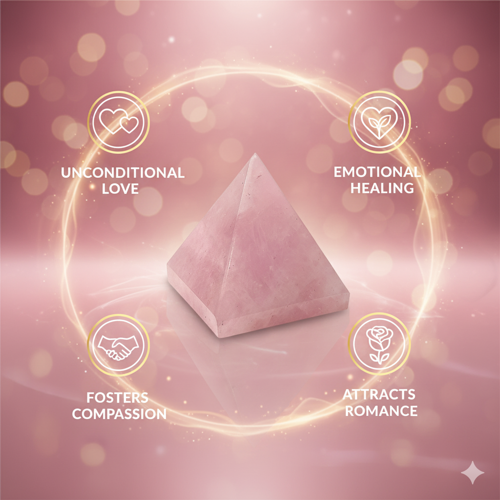 Rose Quartz Crystal Pyramid for Love and Emotional Healing