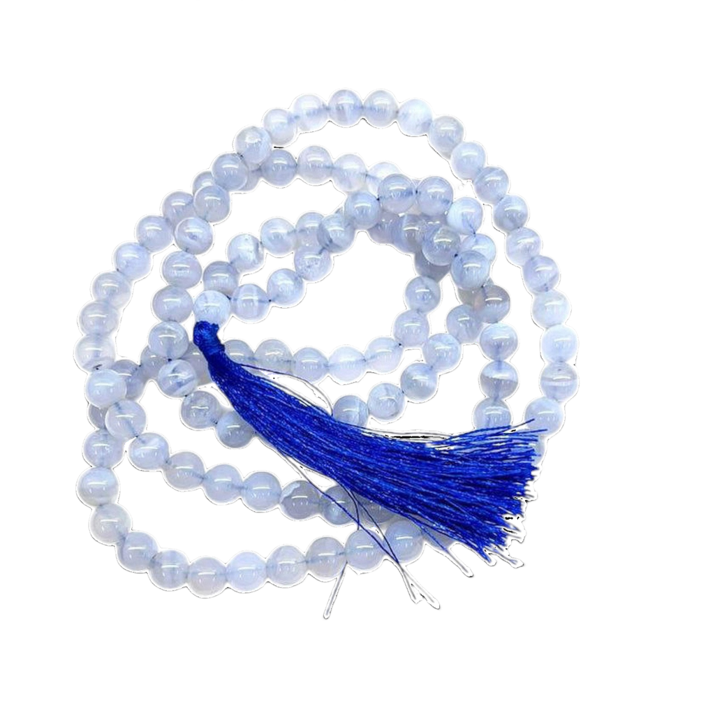 Blue Lace Agate Jap Mala: 108 Bead Healing and Calming Beads