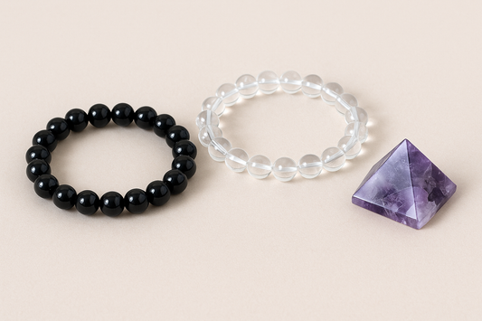 Unlimited Problem Solver Combo (Black Tourmaline Bracelet + Clear Quartz Bracelet + Amethyst Pyramid