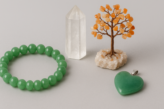 Aventurine Combo for Luck, Prosperity & Calm (Green Aventurine Bracelet • Crystal • Crystal Tree • Heart Pendant)