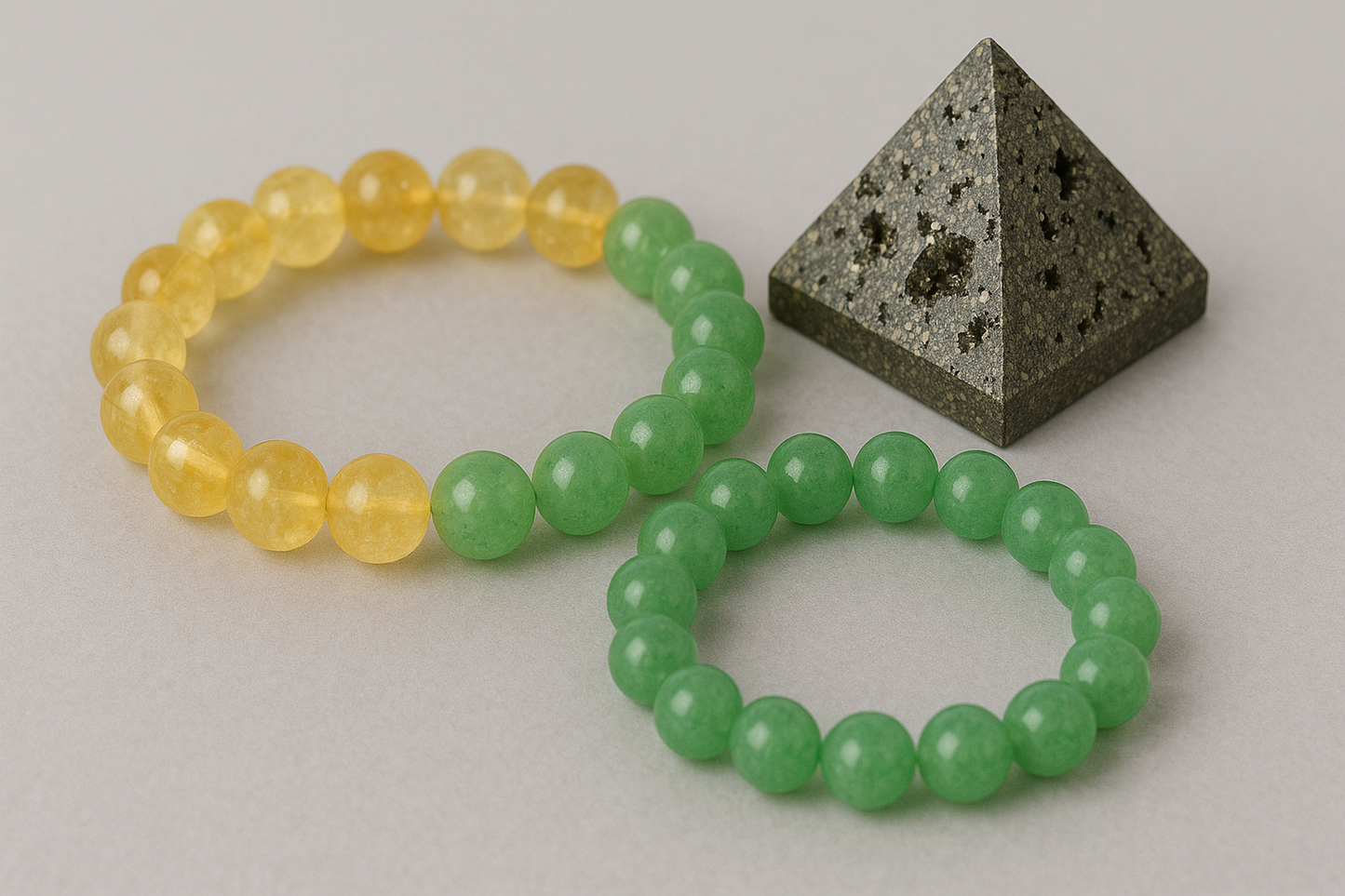 Complete Prosperity Power Trio(Citrine & Aventurine Bracelets • Pyrite Pyramid)