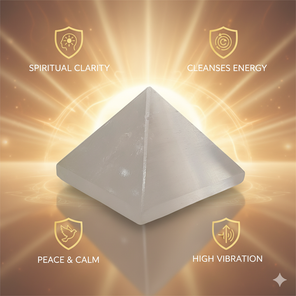 Selenite Pyramid for Cleansing Crystals and Negative Energy