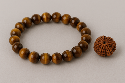 Money & Luck Power Combo (Tiger Eye Bracelet + 11 Mukhi Rudraksha)