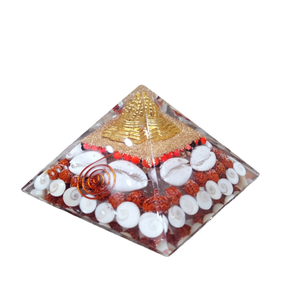 Shree Yantra Orgone Pyramid with Gomti Chakra for Abundance