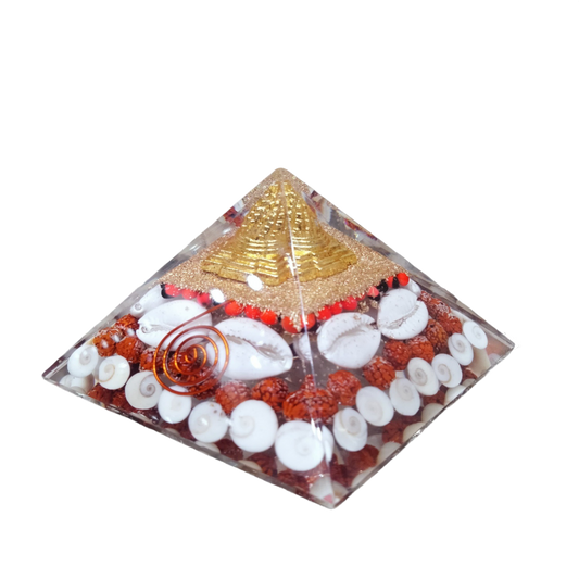 Shree Yantra Orgone Pyramid with Gomti Chakra for Abundance