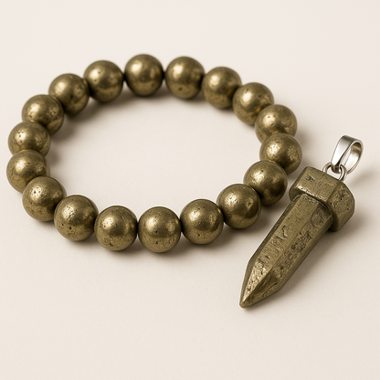 Pyrite Couple Combo (Pyrite Bracelet + Pyrite bullet Pendant)