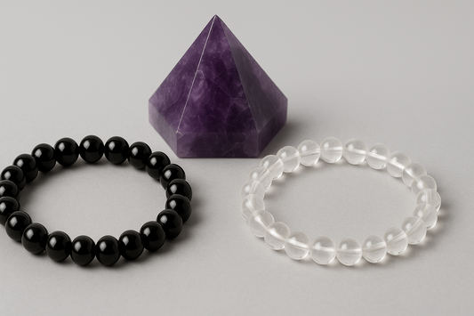 Unlimited Problem Solver Combo (Black Tourmaline Bracelet + Clear Quartz Bracelet + Amethyst Pyramid