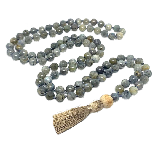 Labradorite Jap Mala: 108 Bead Spiritual Crystal Prayer Beads
