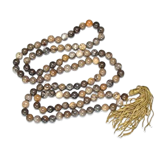 Petrified Wood Jap Mala: 108 Bead Spiritual Prayer Beads