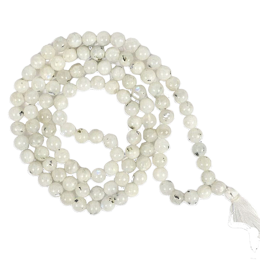 Rainbow Moonstone Jap Mala: 108 Bead Meditation Prayer Beads