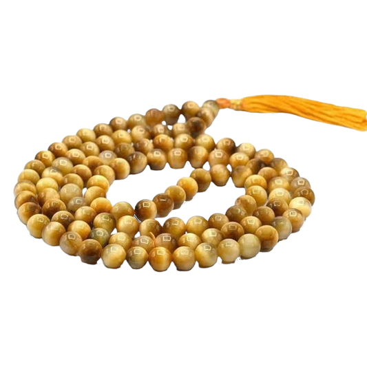 Yellow Cat's Eye Jap Mala: 108 Bead Crystal Japa Mala